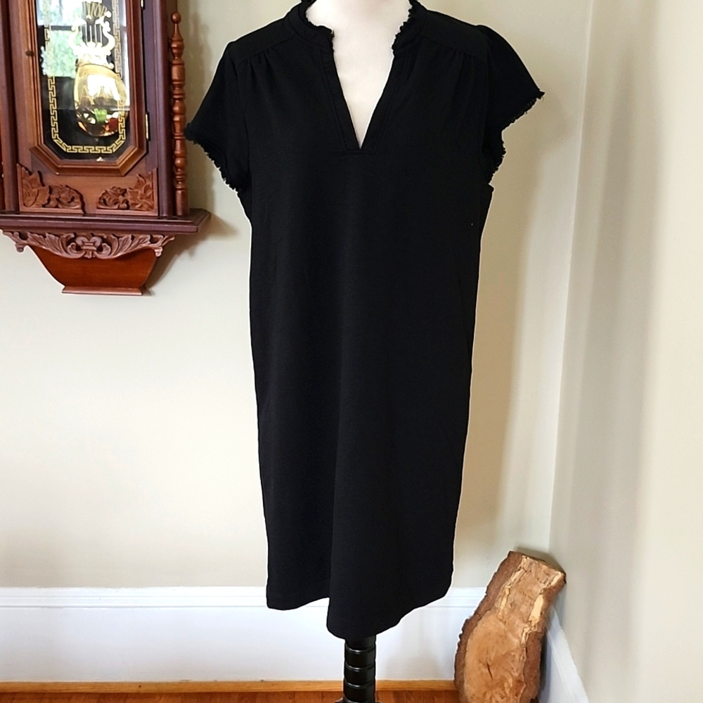 Wonderly Black Frayed Sleeve Dress, XL